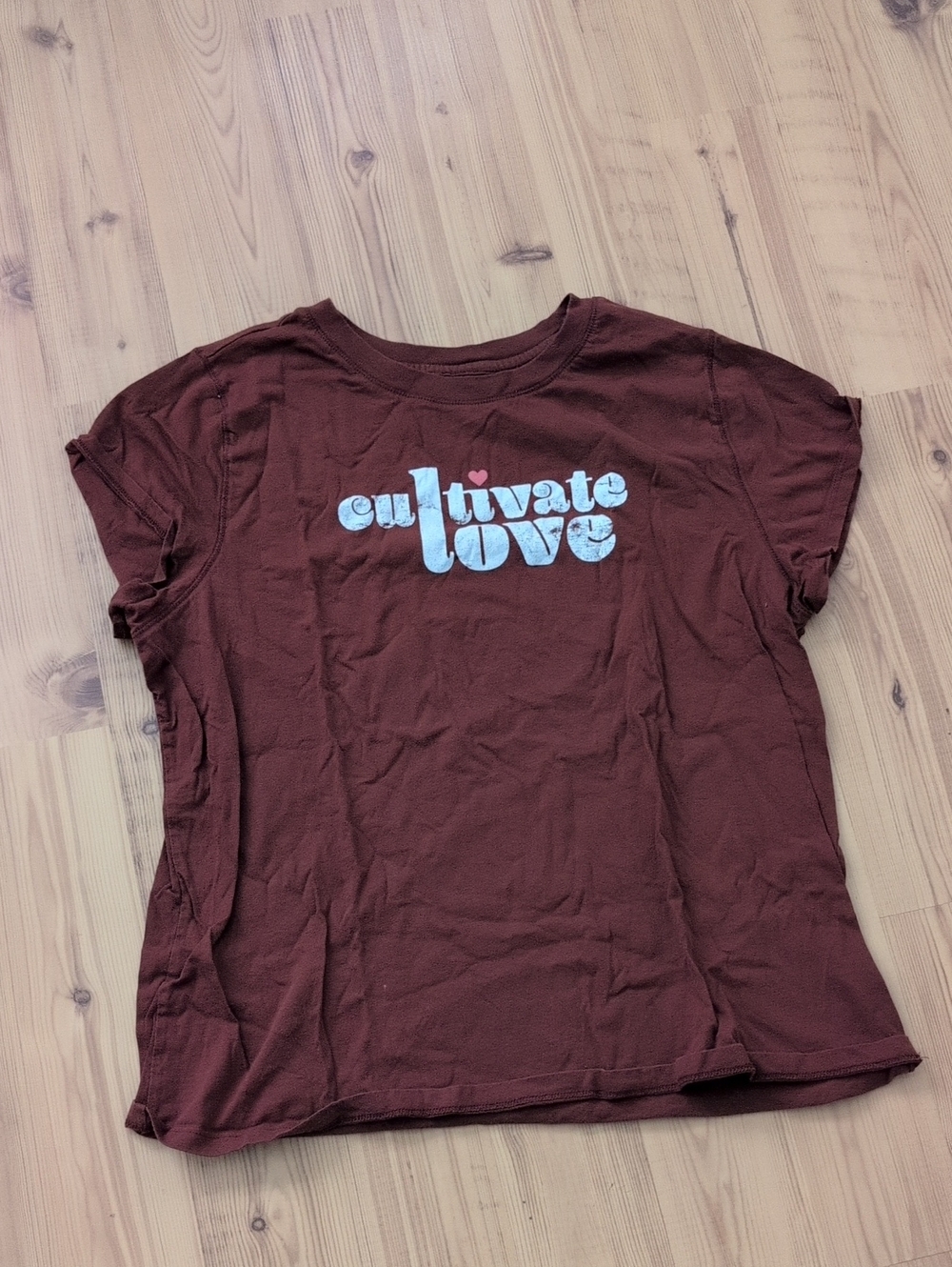 Universal Thread Brown Tee with White Graphic and Pink Heart